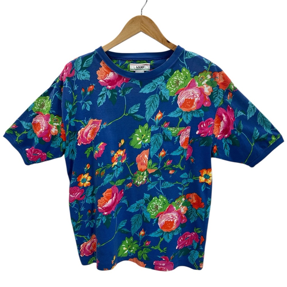 Vintage Izod 90s Floral Tee Preppy Coastal Cottage Grandmillennial Garden L
